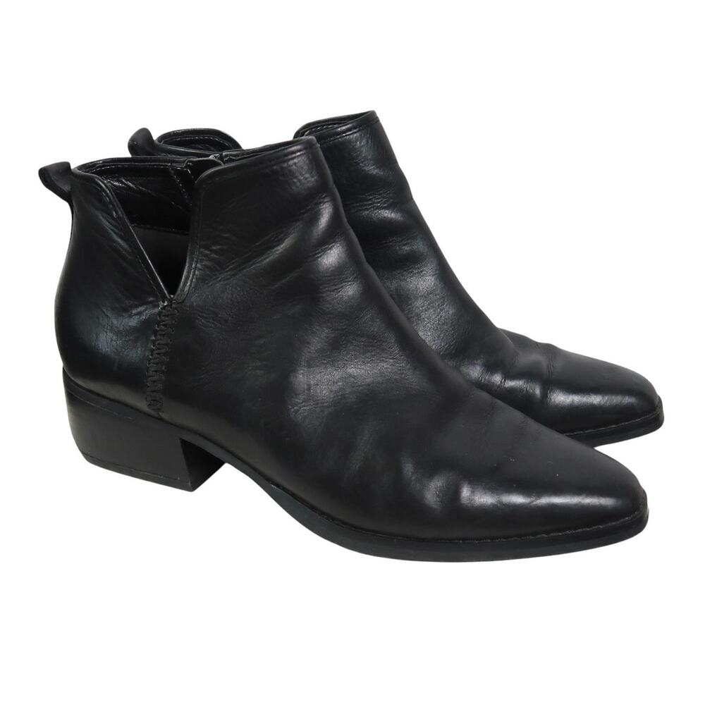 Sarto Black Leather Block Heel Ankle Boots 8.5